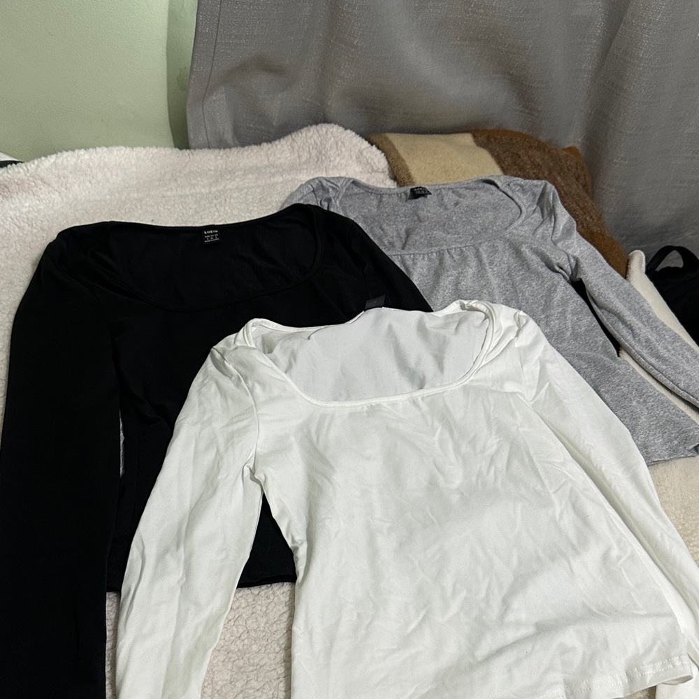 SHEIN Black, Gray, and White Long Sleeve Tops